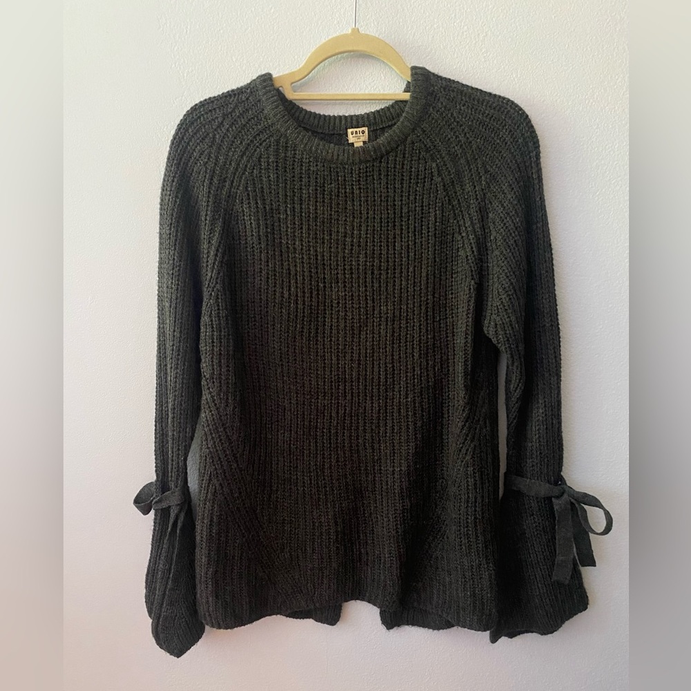 Dark Gray Sweater with Bow Accents on Sleeves